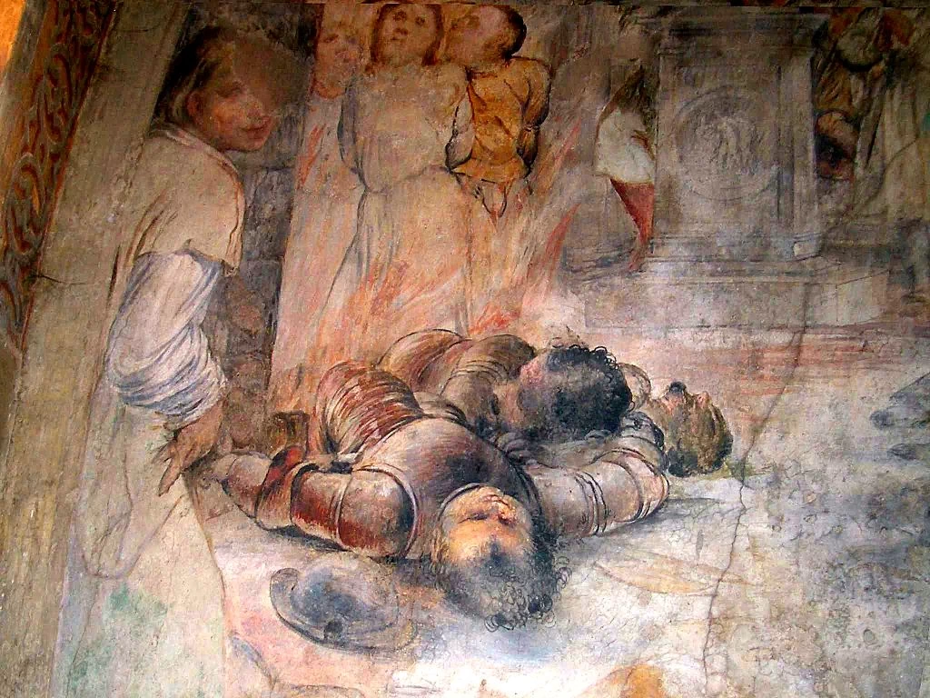 Il Romanino-313-Chiesa di S. Antonio a Breno, Brescia - Episodi da libro del profeta Daniele - dettaglio 5